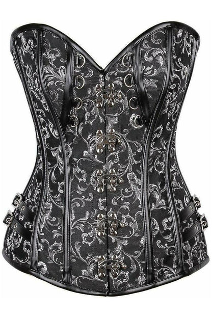 Top Drawer Brocade & Faux Leather Steel Boned Corset