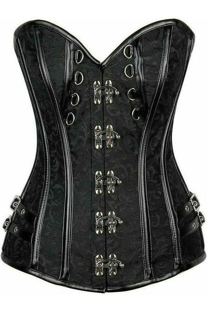 Top Drawer Brocade & Faux Leather Steel Boned Corset