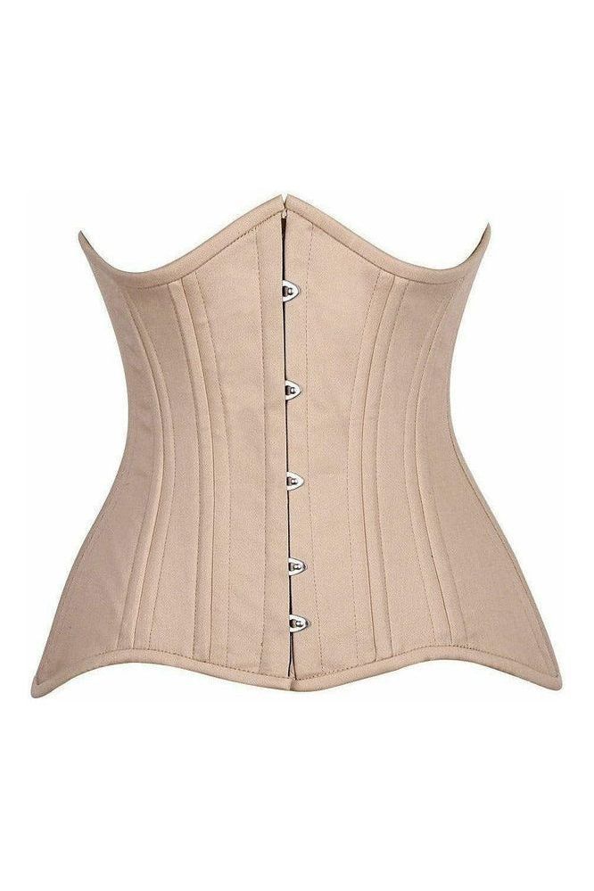 Top Drawer CURVY Blush Beige Cotton Double Steel Boned Underbust Waist Cincher Corset