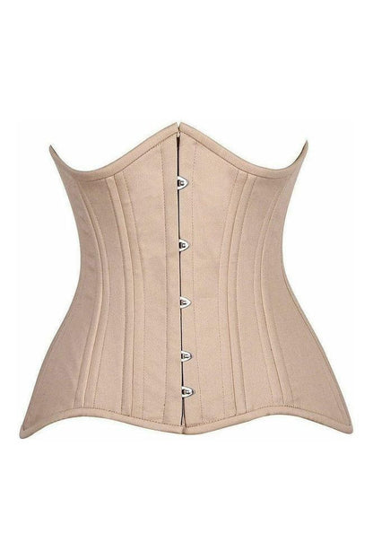Top Drawer CURVY Blush Beige Cotton Double Steel Boned Underbust Waist Cincher Corset