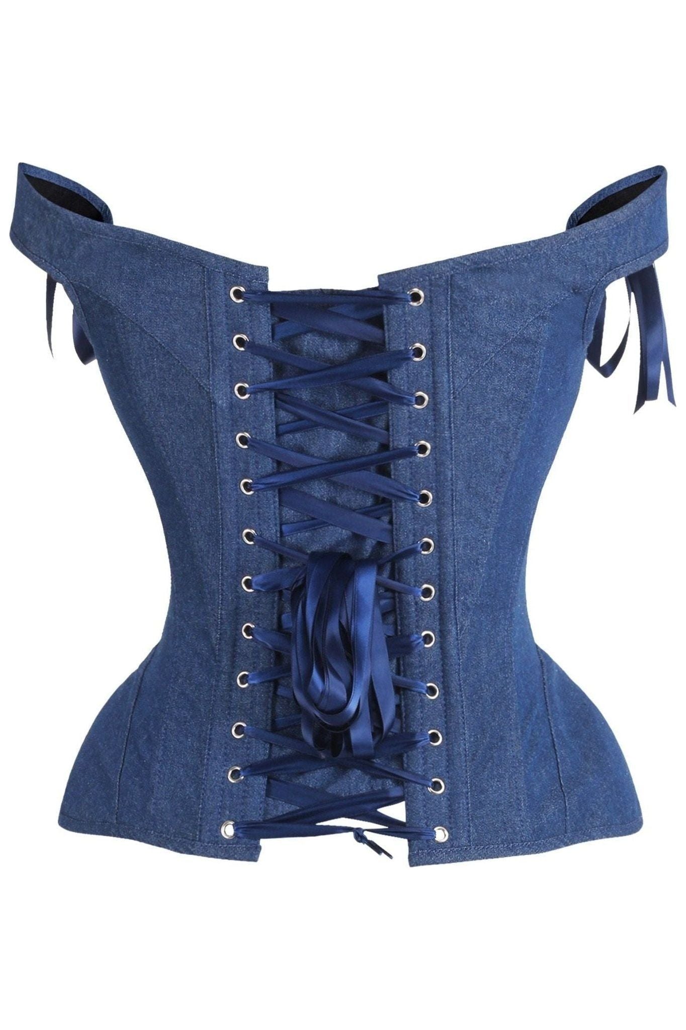 Top Drawer Dark Blue Denim Steel Boned Corset w/Straps.
