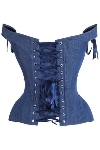 Top Drawer Dark Blue Denim Steel Boned Corset w/Straps.