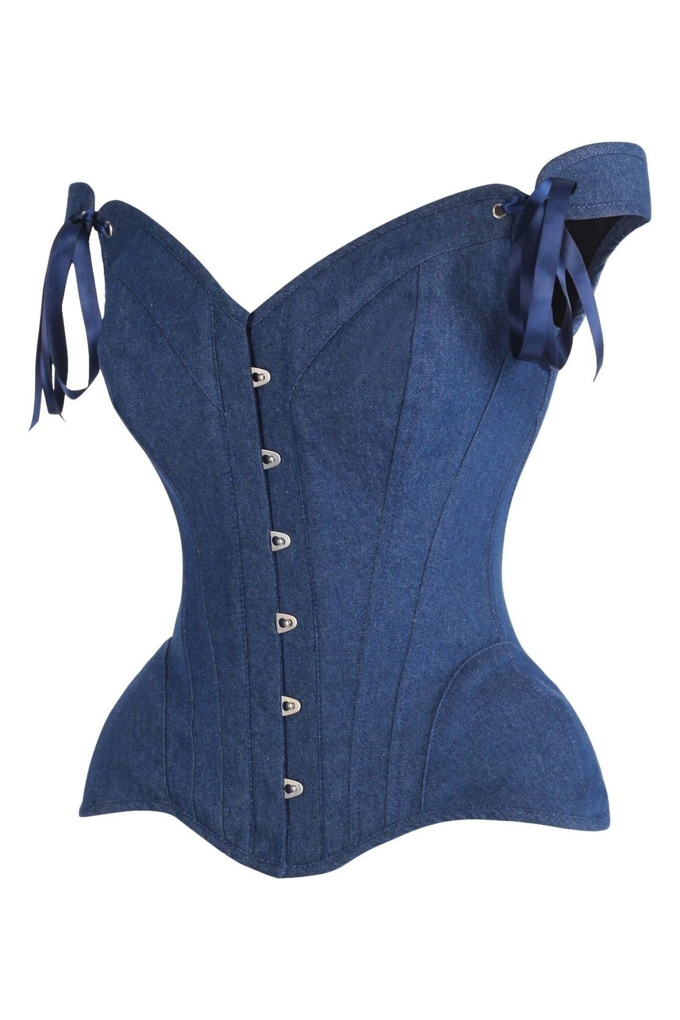 Top Drawer Dark Blue Denim Steel Boned Corset w/Straps.