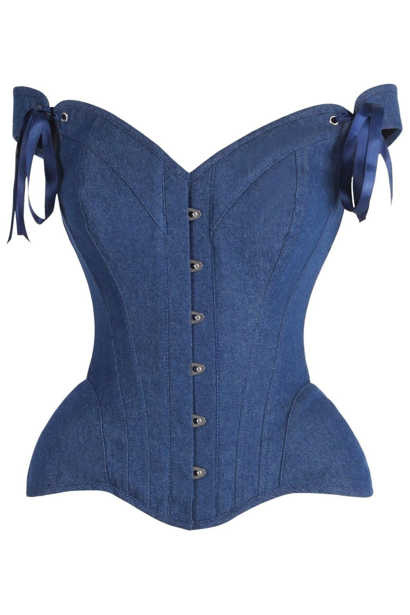 Top Drawer Dark Blue Denim Steel Boned Corset w/Straps.