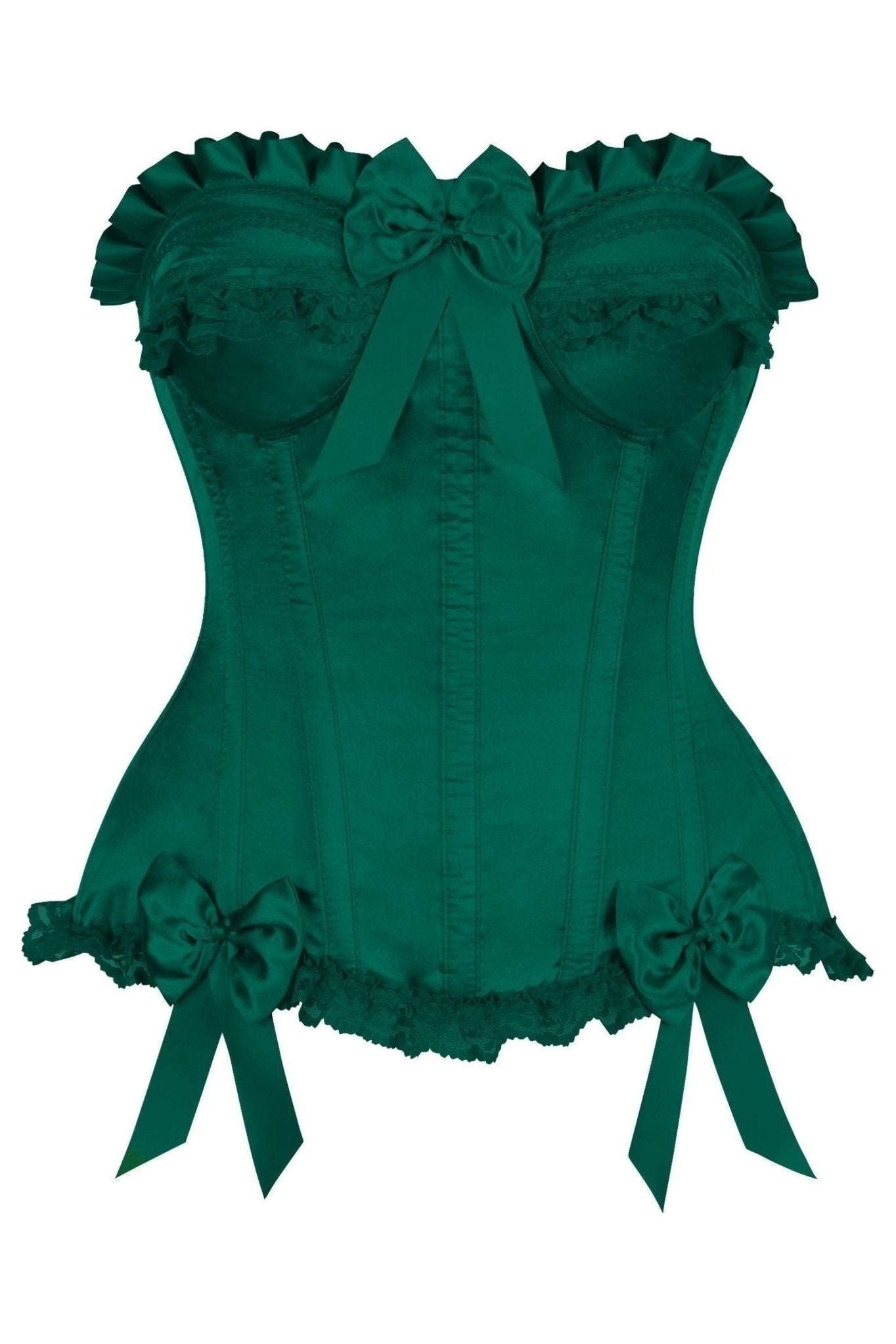 Top Drawer Dark Green Satin Steel Boned Burlesque Corset.