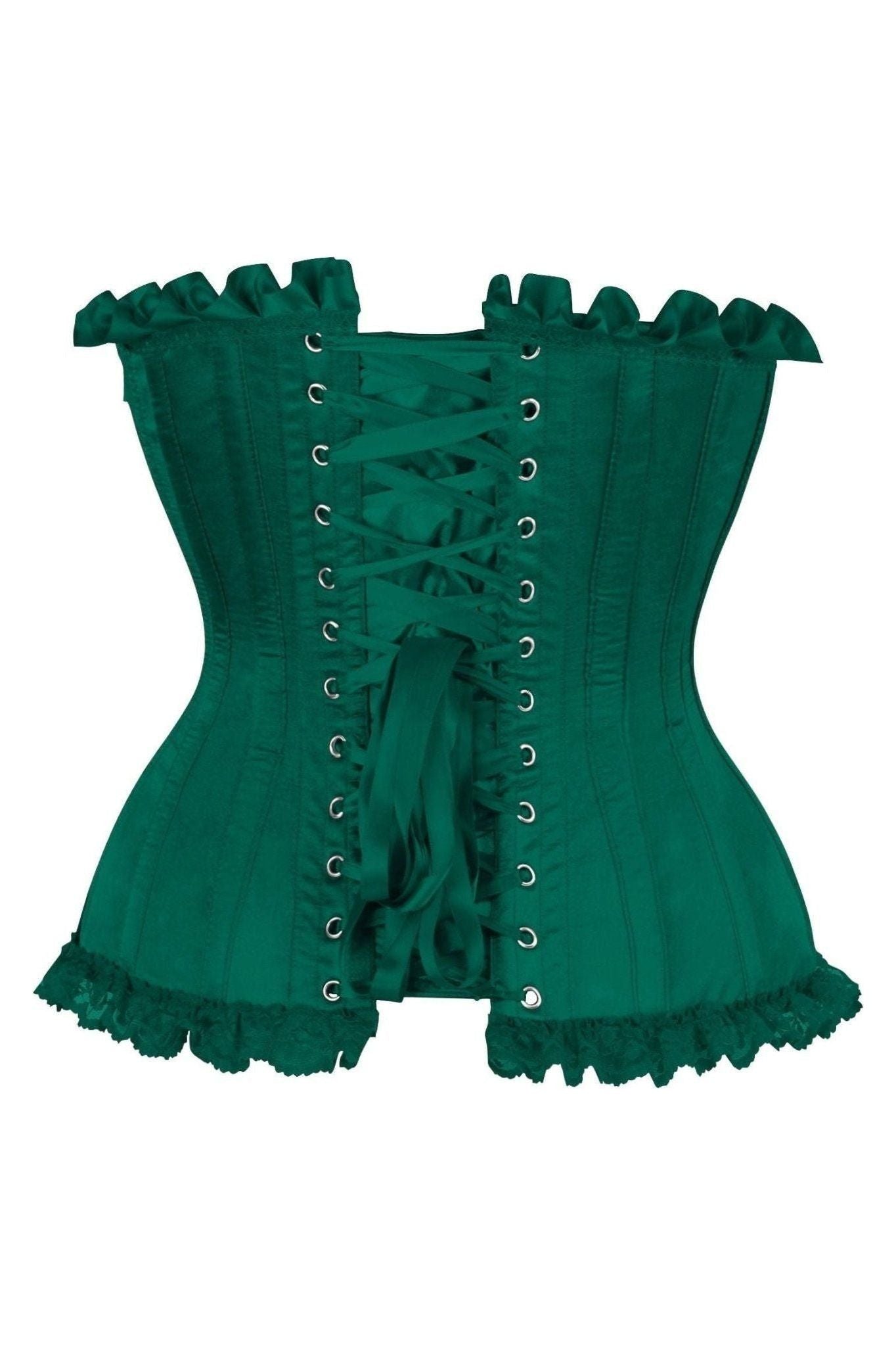 Top Drawer Dark Green Satin Steel Boned Burlesque Corset.
