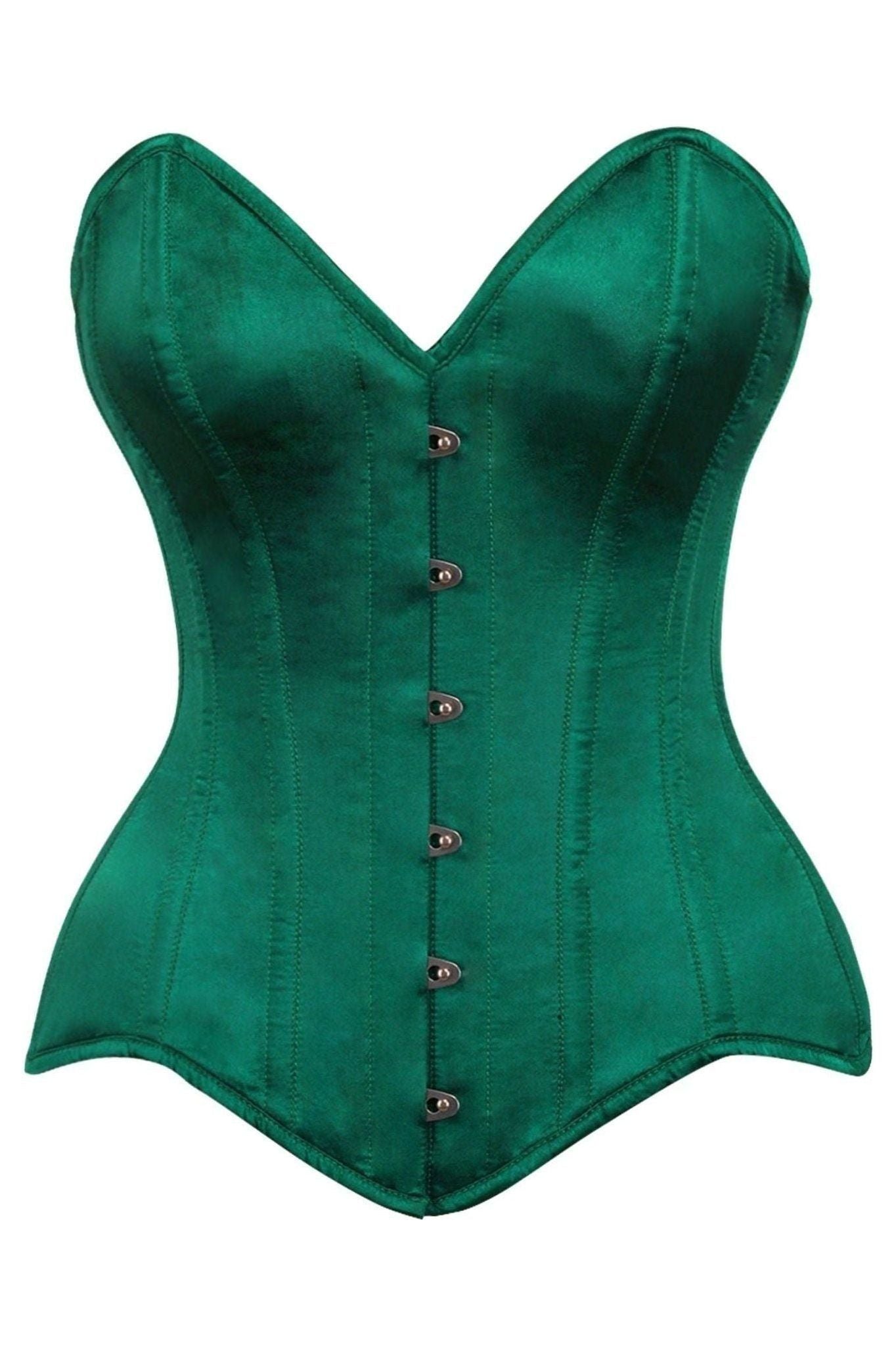 Top Drawer Dark Green Satin Steel Boned Overbust Corset.