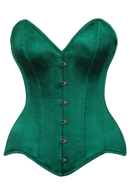 Top Drawer Dark Green Satin Steel Boned Overbust Corset.