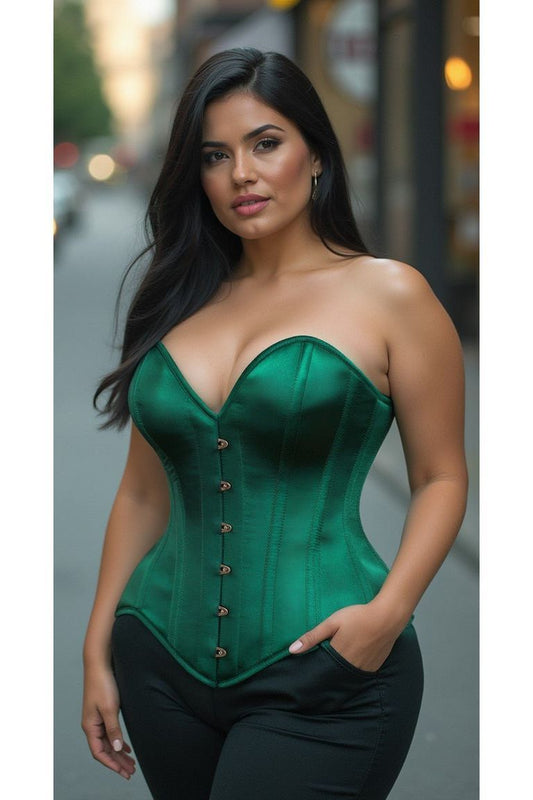 Top Drawer Dark Green Satin Steel Boned Overbust Corset