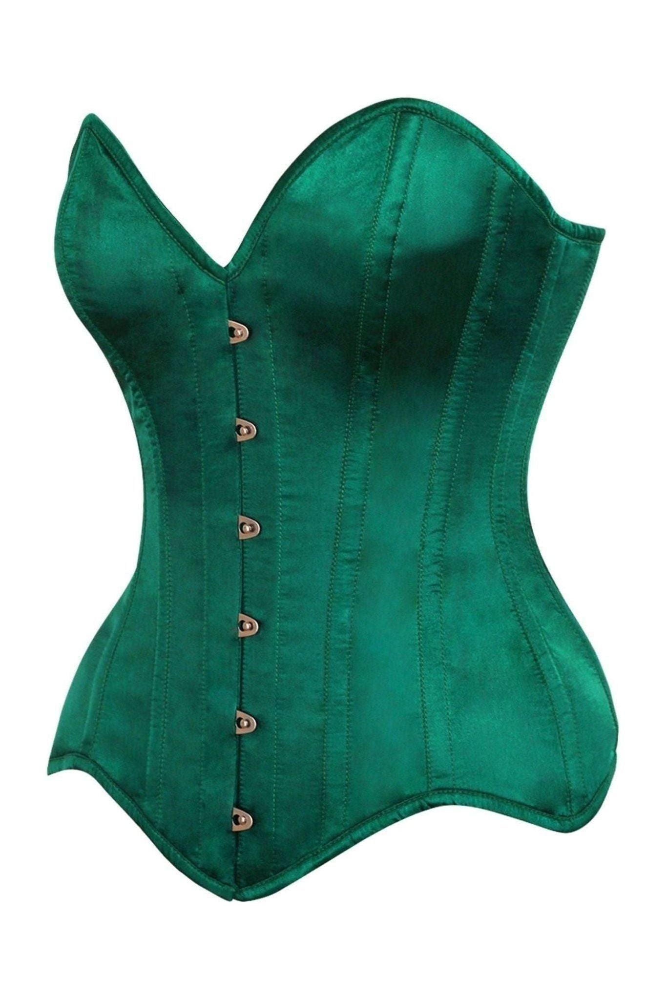 Top Drawer Dark Green Satin Steel Boned Overbust Corset.