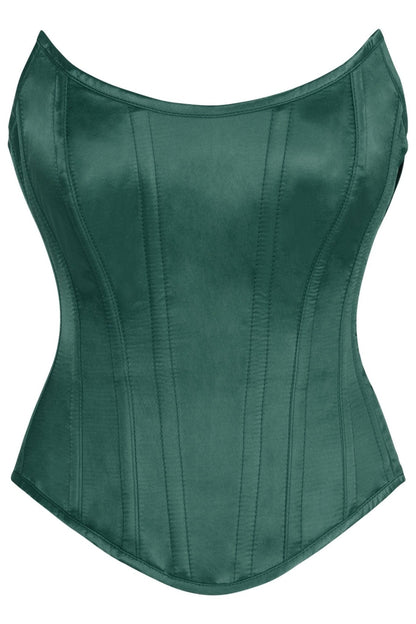 Top Drawer Dark Green Satin Steel Boned Overbust Corset w/Side Zipper