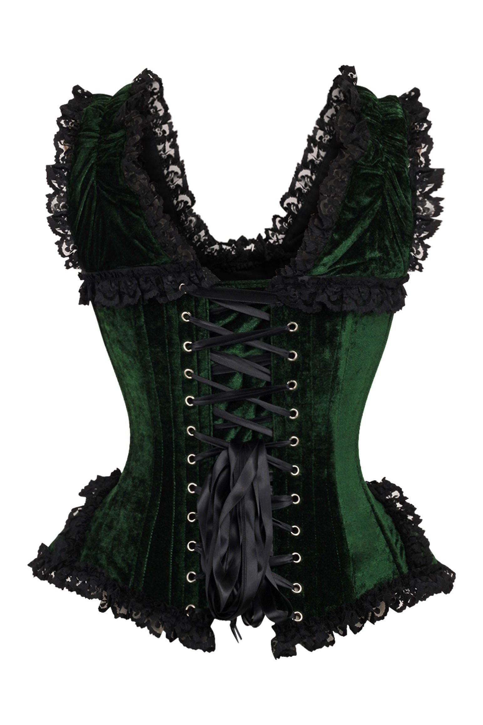 Top Drawer Dark Green Velvet & Lace Steel Boned Corset w/Cap Sleeves.