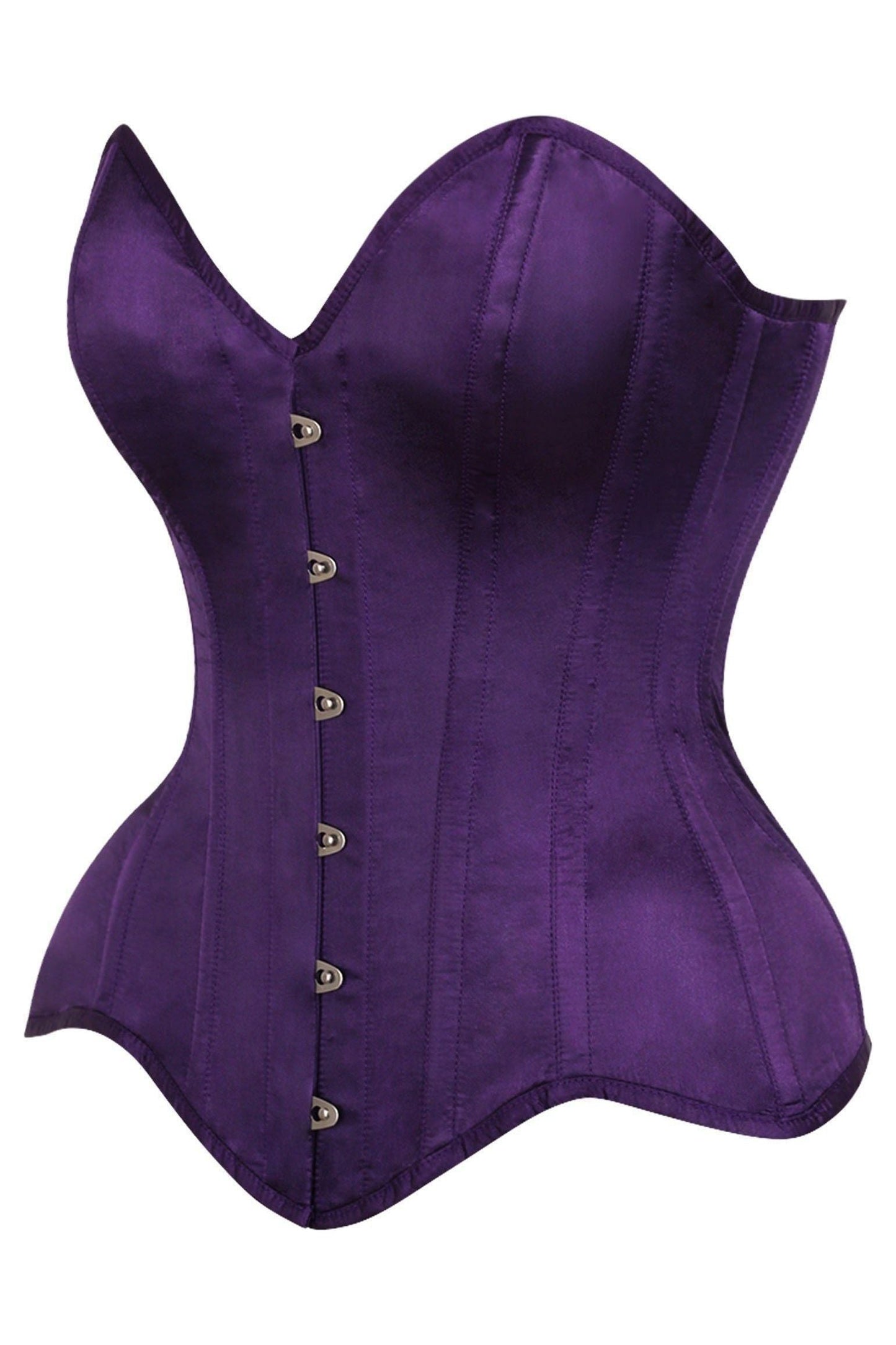 Top Drawer Dark Purple Satin Steel Boned Overbust Corset.
