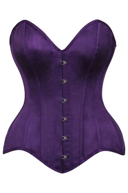 Top Drawer Dark Purple Satin Steel Boned Overbust Corset.