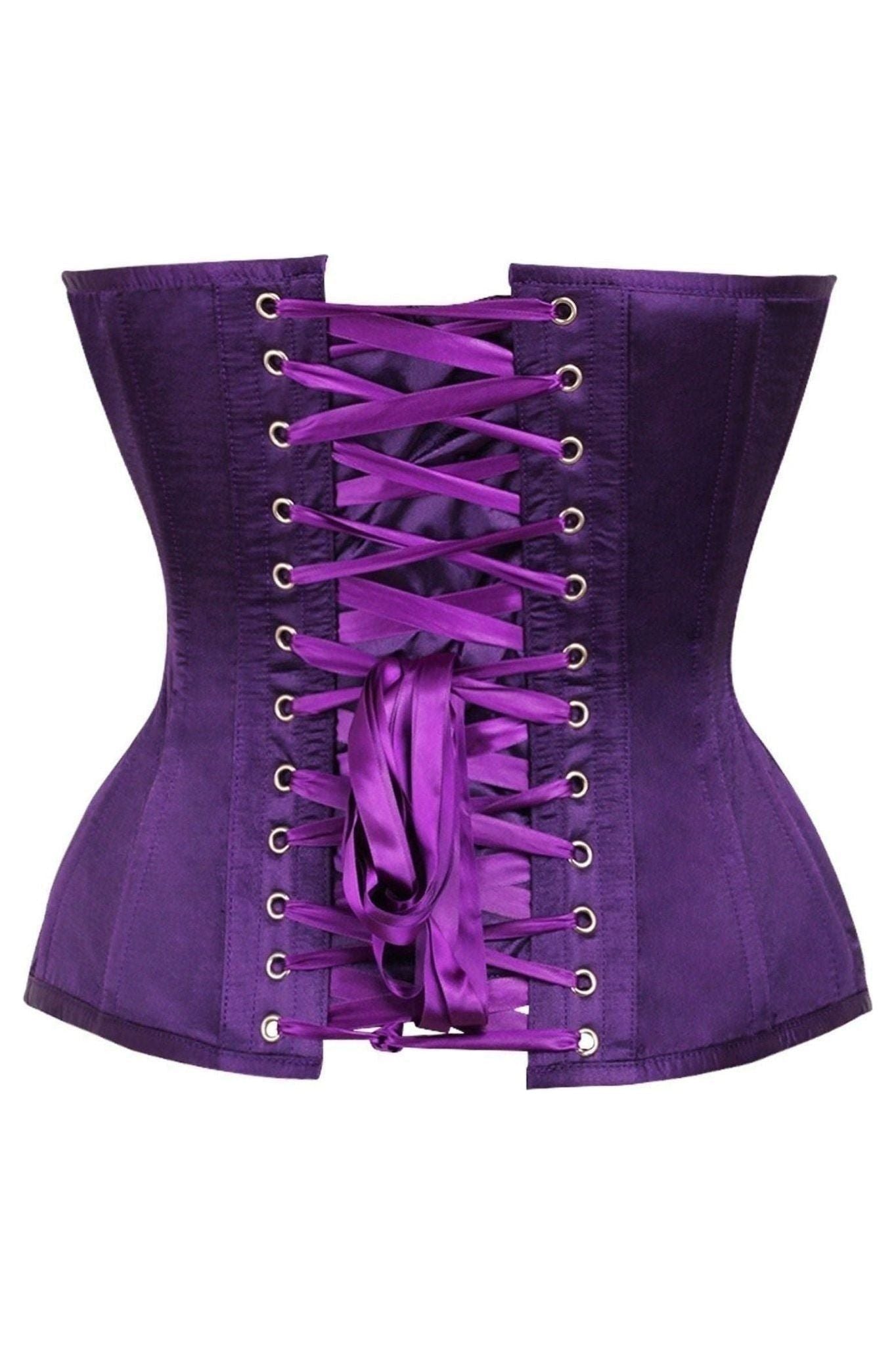 Top Drawer Dark Purple Satin Steel Boned Overbust Corset.