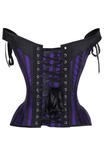 Top Drawer Dark Purple/Black Striped Steel Boned Corset w/Straps