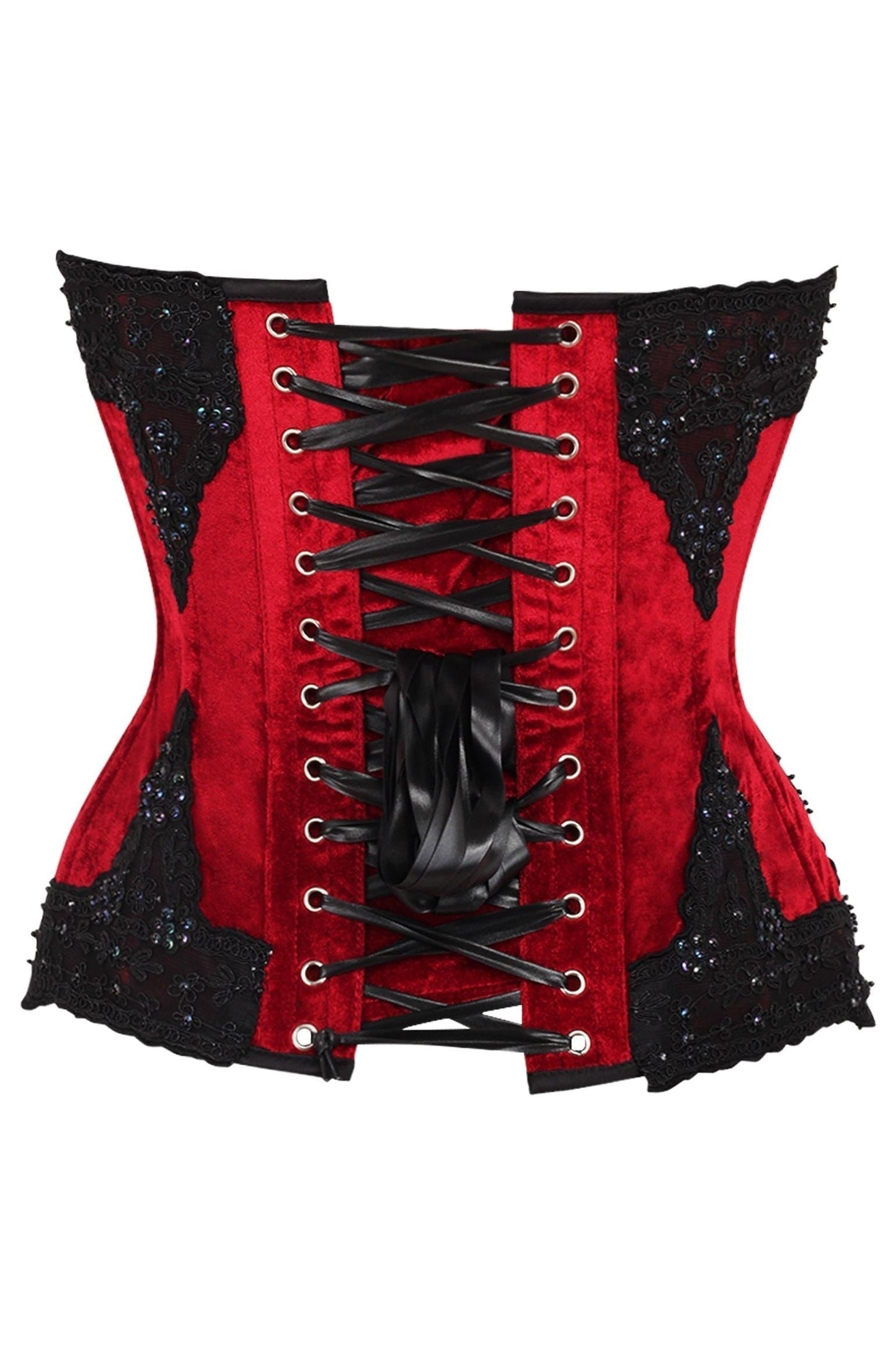 Top Drawer Dark Red Velvet & Beaded Steel Boned Overbust Corset.