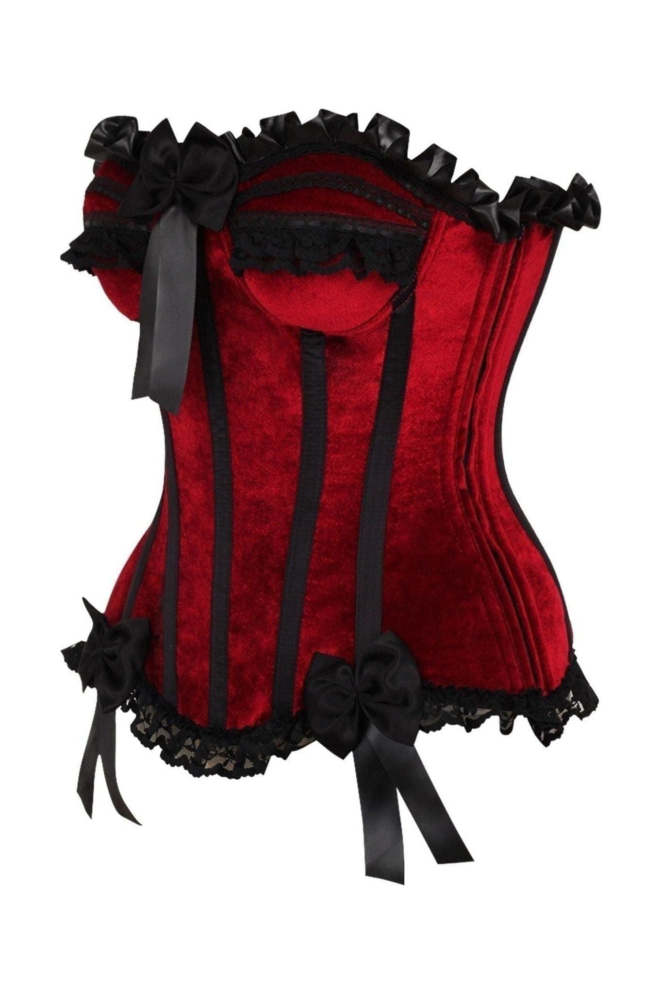 Top Drawer Dark Red Velvet Steel Boned Burlesque Corset.