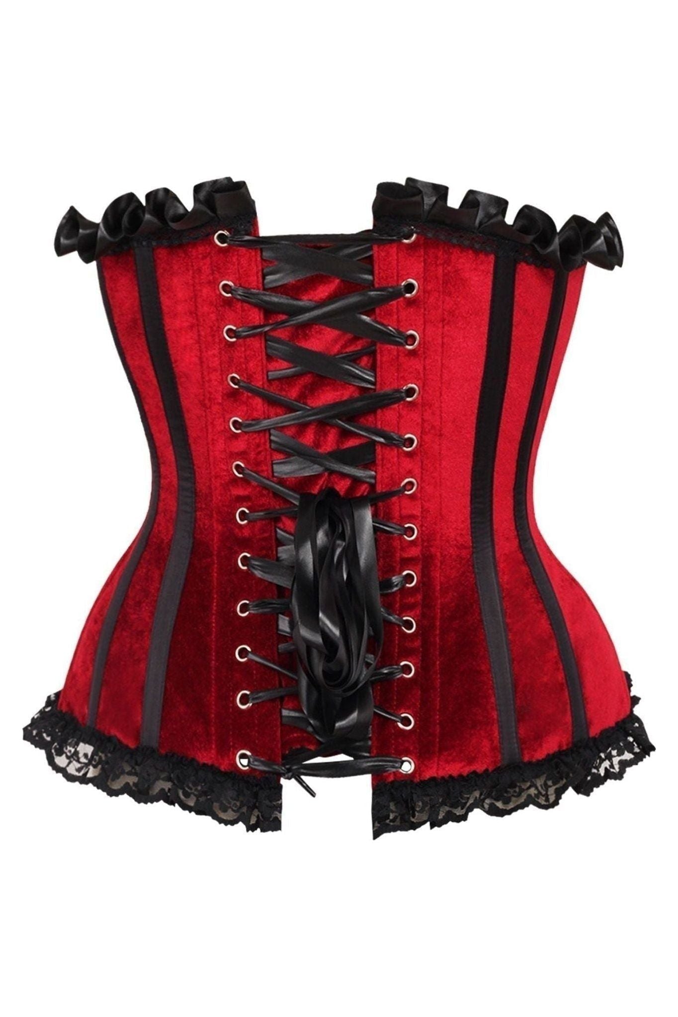 Top Drawer Dark Red Velvet Steel Boned Burlesque Corset.