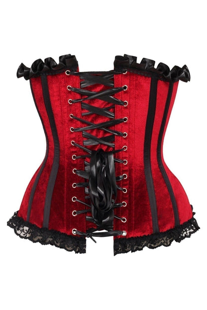 Top Drawer Dark Red Velvet Steel Boned Burlesque Corset.
