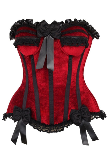 Top Drawer Dark Red Velvet Steel Boned Burlesque Corset.