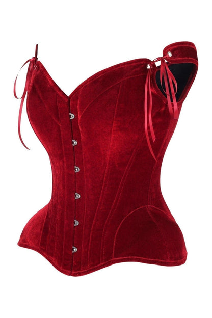 Top Drawer Dark Red Velvet Steel Boned Corset w/Straps.
