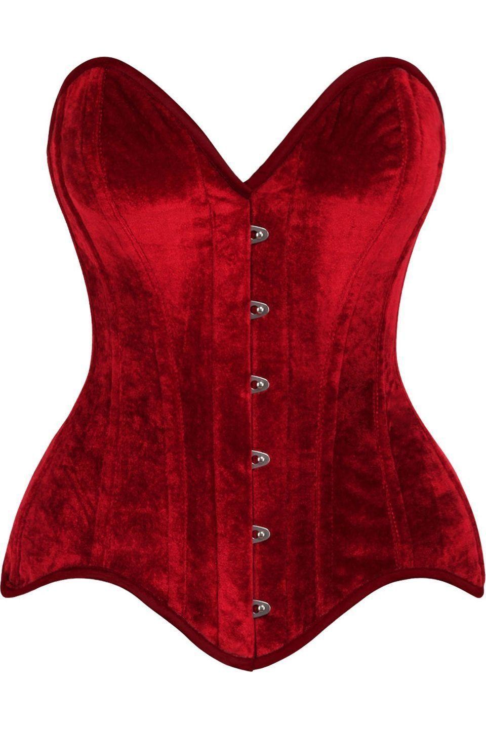 Top Drawer Dark Red Velvet Steel Boned Overbust Corset.