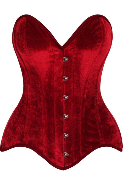 Top Drawer Dark Red Velvet Steel Boned Overbust Corset.
