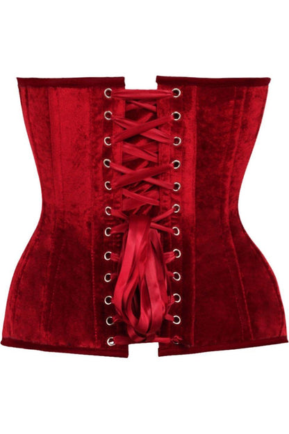 Top Drawer Dark Red Velvet Steel Boned Overbust Corset.