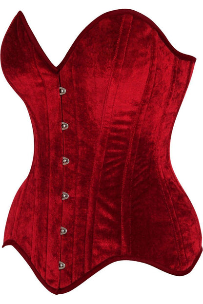 Top Drawer Dark Red Velvet Steel Boned Overbust Corset.