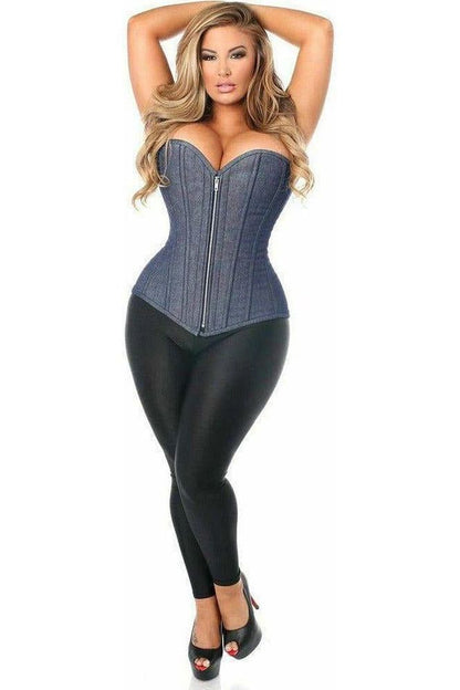 Top Drawer Denim Blue Steel Boned Overbust Corset w/Zipper