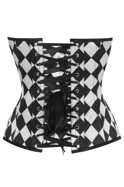 Top Drawer Diamond Print Satin Steel Boned Overbust Corset