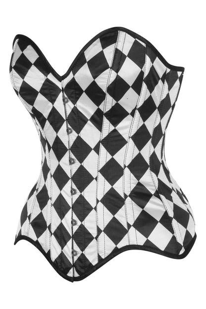 Top Drawer Diamond Print Satin Steel Boned Overbust Corset
