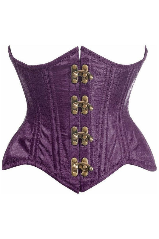 Top Drawer Double Steel Boned Plum Brocade Curvy Underbust Corset