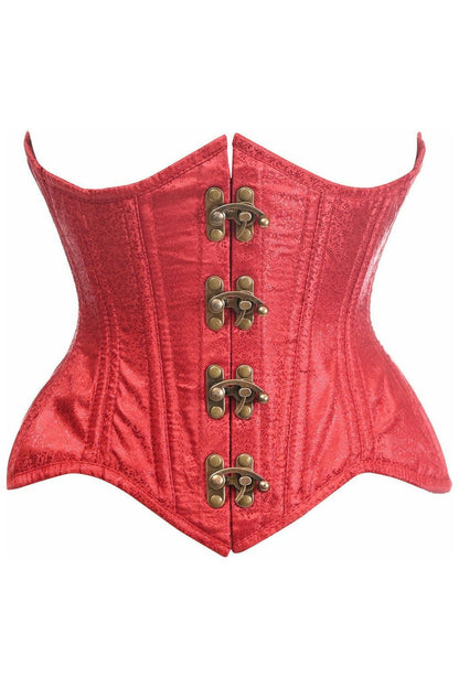 Top Drawer Double Steel Boned Wine Red Brocade Curvy Underbust Corset