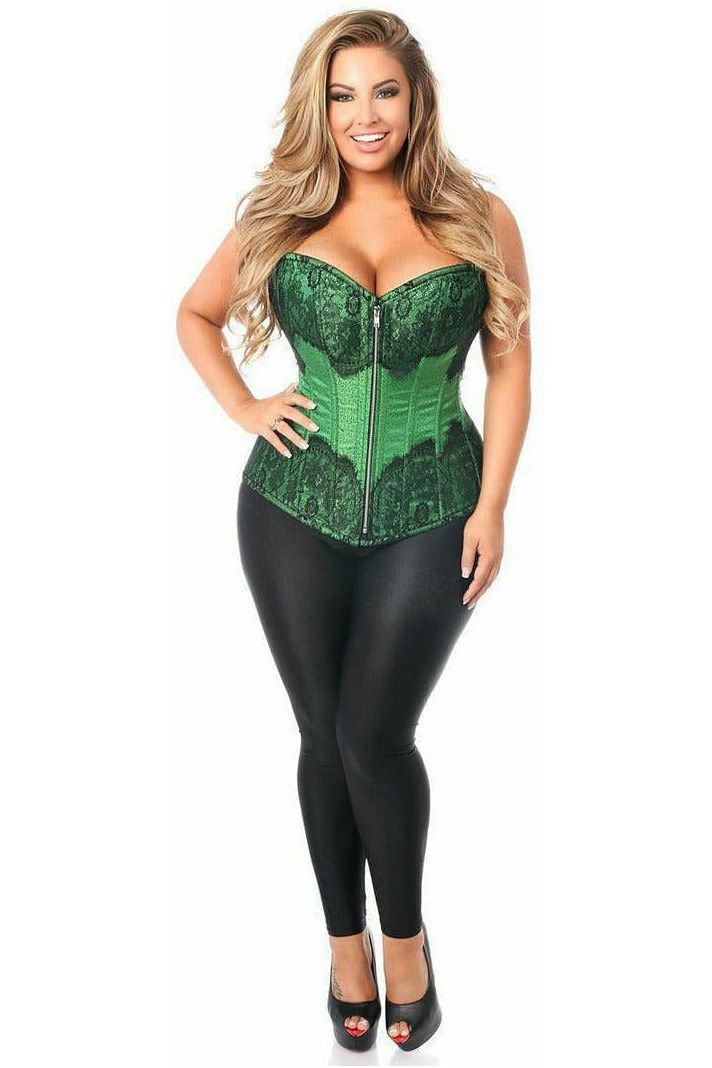 Top Drawer Emerald Brocade Steel Boned Corset w/Black Eyelash Lace