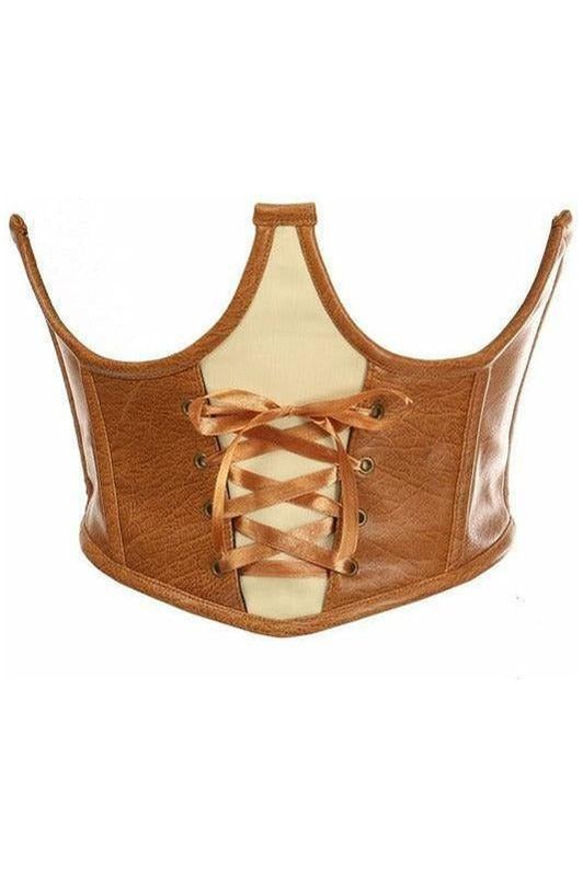 Top Drawer Faux Leather Steel Boned Lace-Up Open Cup Waist Cincher