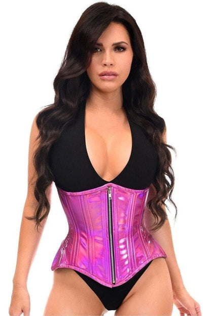 Top Drawer Fuchsia Holo Double Steel Boned Underbust Waist Cincher Corset