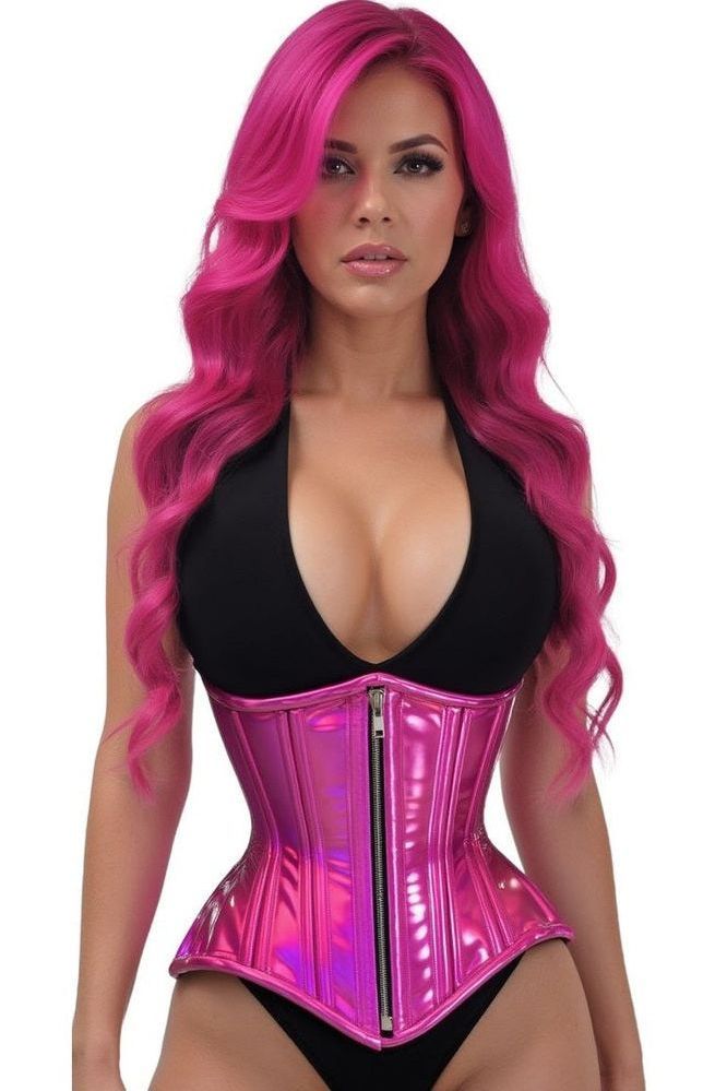 Top Drawer Fuchsia Holo Double Steel Boned Underbust Waist Cincher Corset