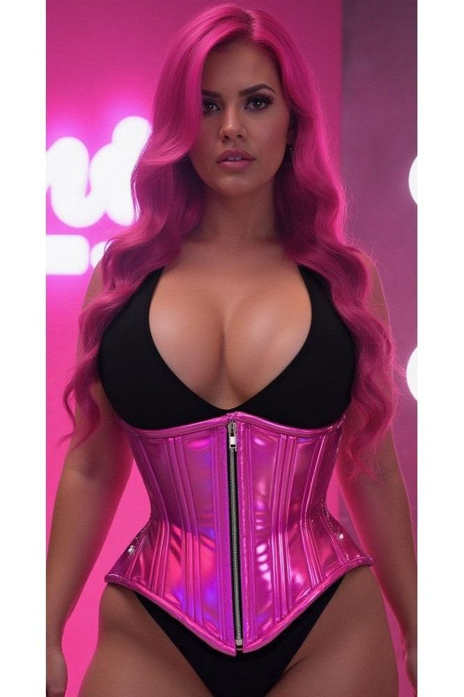 Top Drawer Fuchsia Holo Double Steel Boned Underbust Waist Cincher Corset