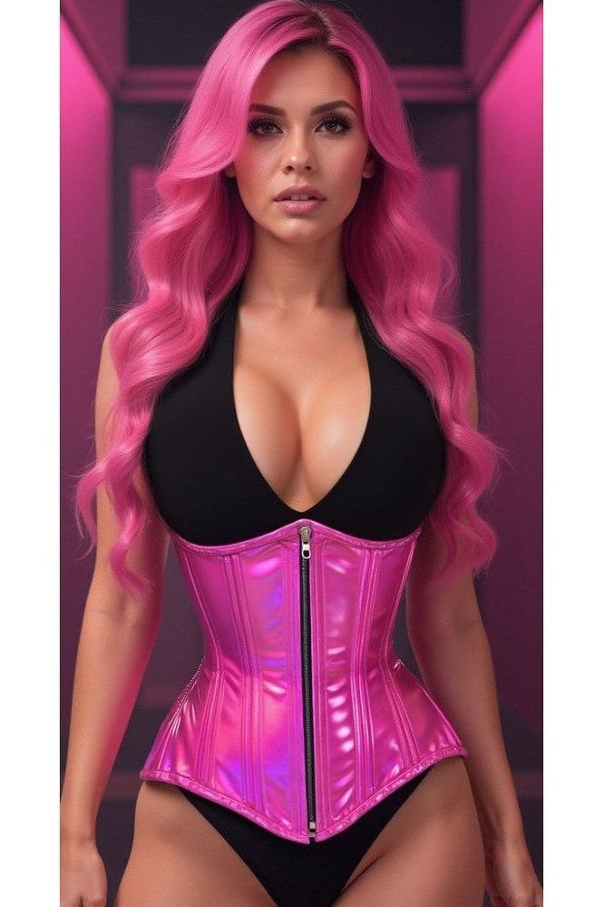 Top Drawer Fuchsia Holo Double Steel Boned Underbust Waist Cincher Corset