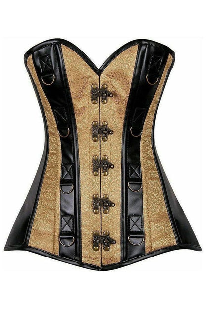 Top Drawer Gold Brocade & Faux Leather Steel Boned Corset