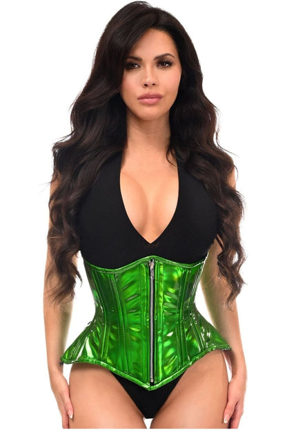 Top Drawer Green Holo Double Steel Boned Underbust Waist Cincher Corset.