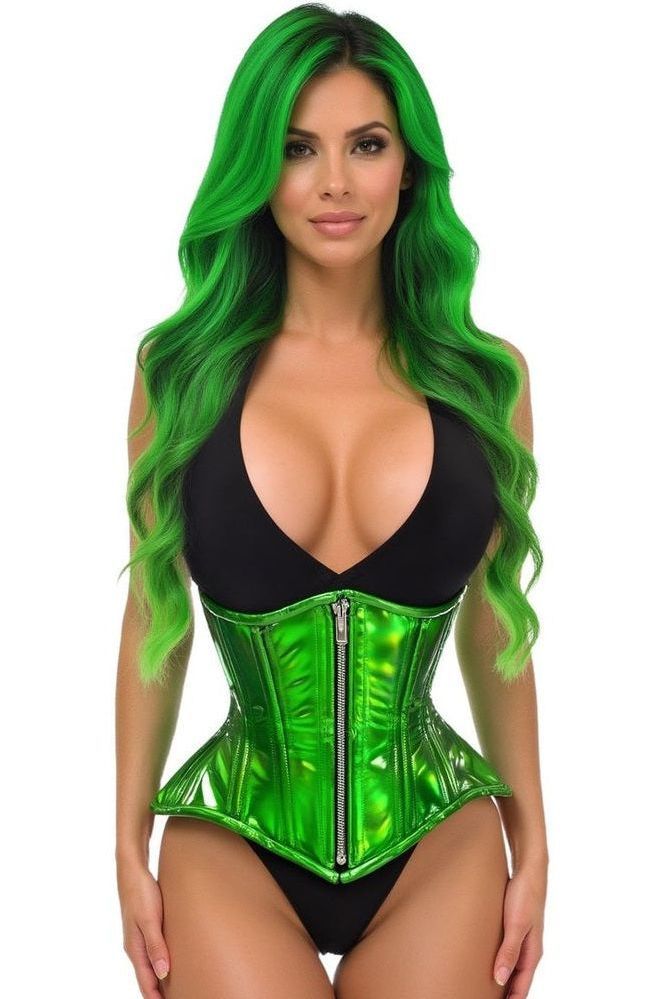 Top Drawer Green Holo Double Steel Boned Underbust Waist Cincher Corset