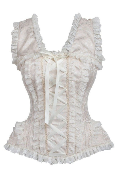Top Drawer Ivory Brocade & Lace Steel Boned Corset w/Cap Sleeves