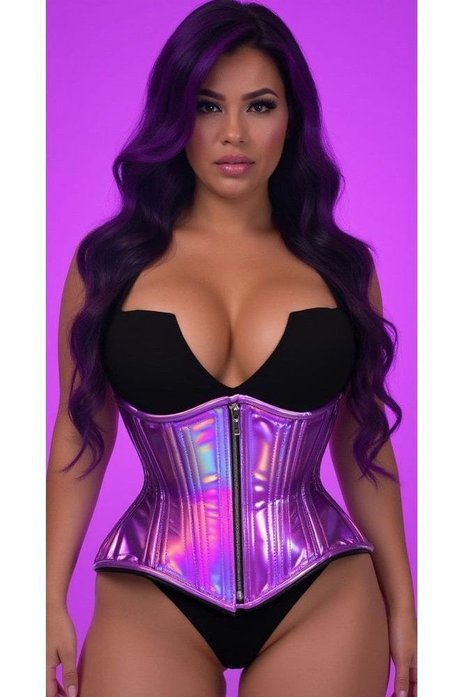 Top Drawer Lavender Holo Double Steel Boned Underbust Waist Cincher Corset