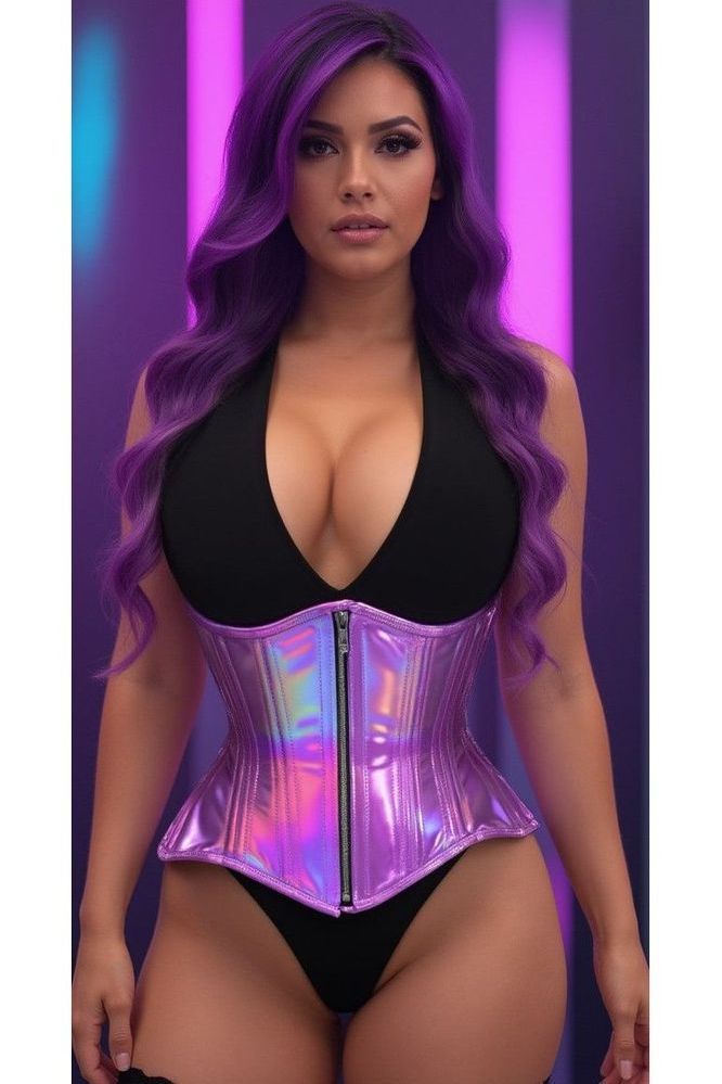 Top Drawer Lavender Holo Double Steel Boned Underbust Waist Cincher Corset