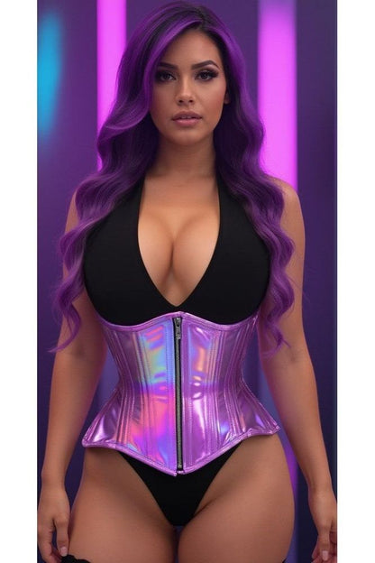 Top Drawer Lavender Holo Double Steel Boned Underbust Waist Cincher Corset