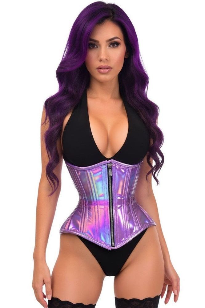 Top Drawer Lavender Holo Double Steel Boned Underbust Waist Cincher Corset