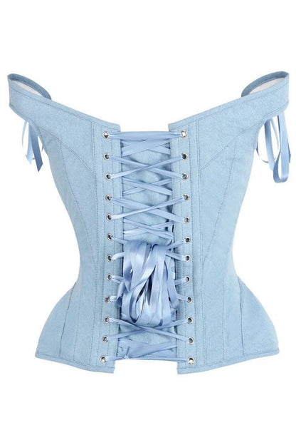 Top Drawer Light Blue Denim Steel Boned Corset w/Straps
